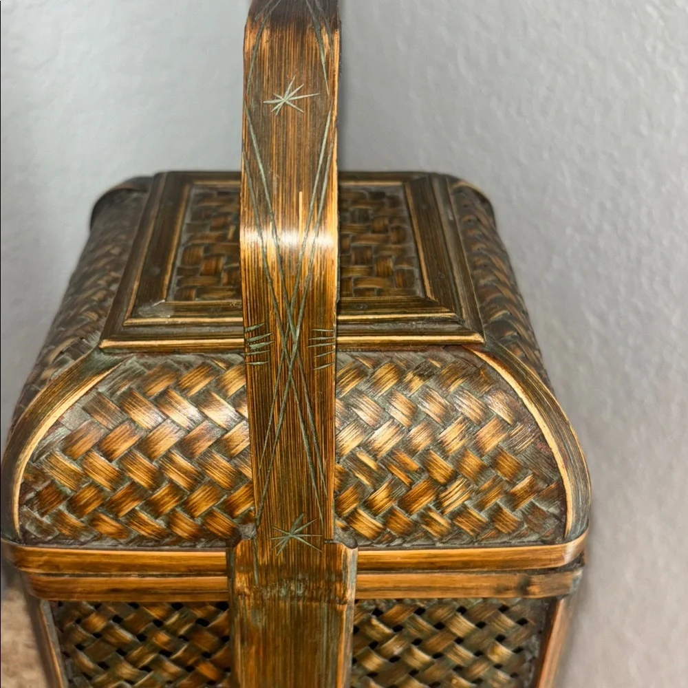 Vintage Chinese Wedding Woven Basket with Handle 2 tiers
